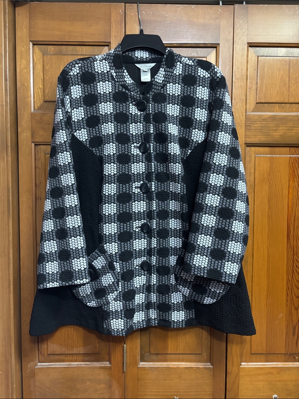 Multiples Black and White Checked Button-Front Blazer